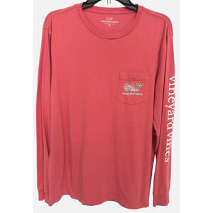 Vineyard Vines Mens Sz M Long Sleeve Lacrosse Tee Shirt Pink Whale EUC